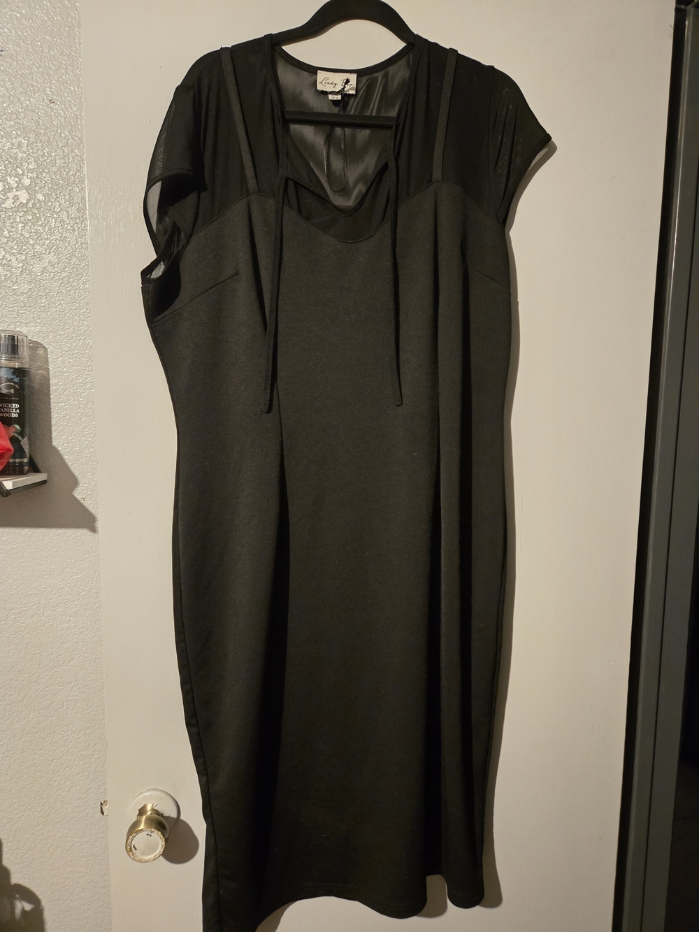 Lindy Bop Black Cap-Sleeve Midi Dress with Sheer Yoke